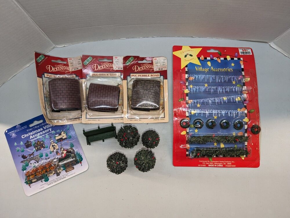 Christmas Village Dollhouse Accessories Road Tree Decorations More